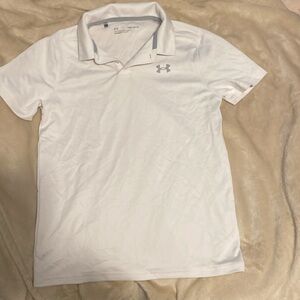 Boys gently used under armour white polo tee med